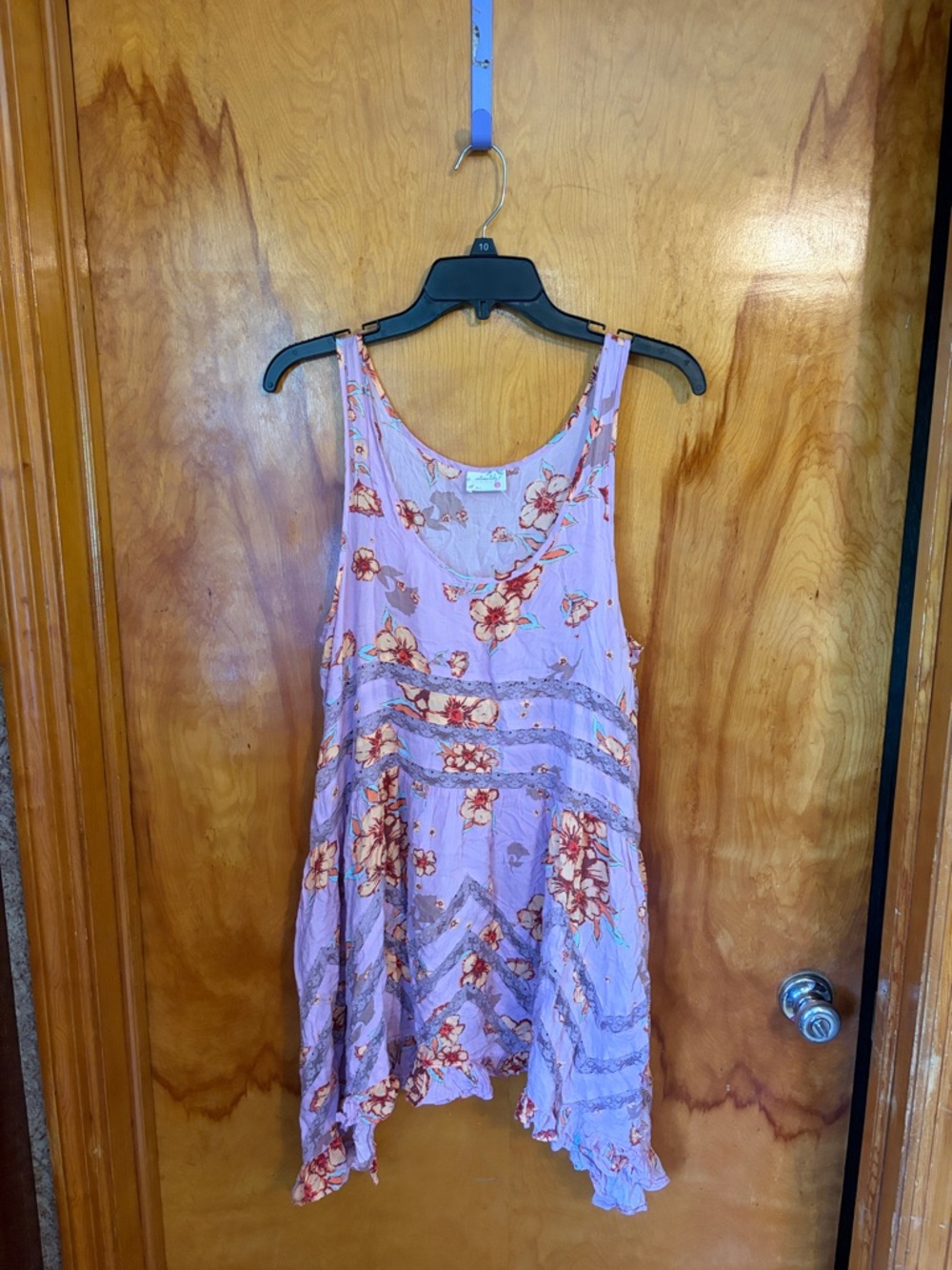 Free People Intimately Sleeveless Trapeze Tunic Dress Lilac Floral Lace Size L - Picture 10 of 11